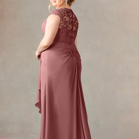 Plus Size AZAZIE Bridesmaid Dress - Chiffon & Lace in Desert Rose - Picture 3 of 7